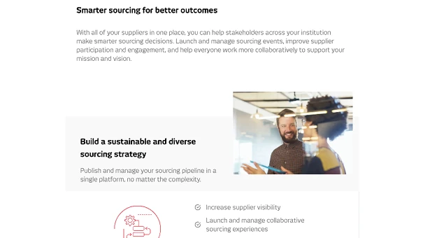 Procurement interface shown in use in warehouse with staff using tablet device