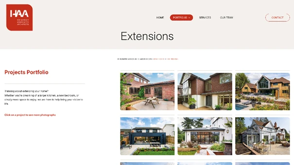 Portfolio grid of modern residential extension projects in Berkshire and Oxfordshire.
