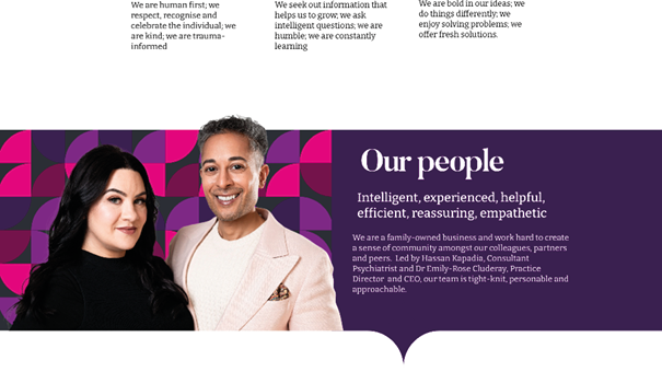 Web section explaining how Kapadia Rose operates as a psychiatric chambers, not an agency