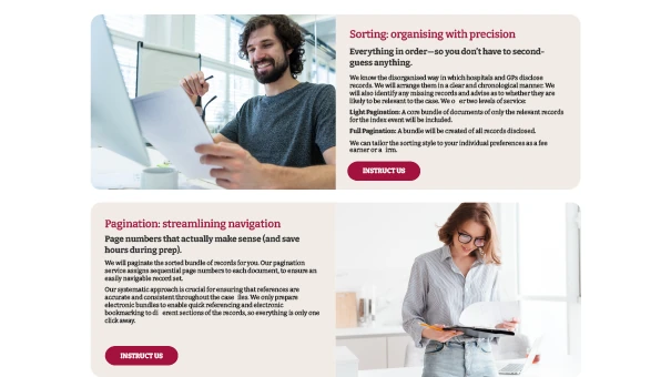 Woman looking at laptop, legal documents laid out