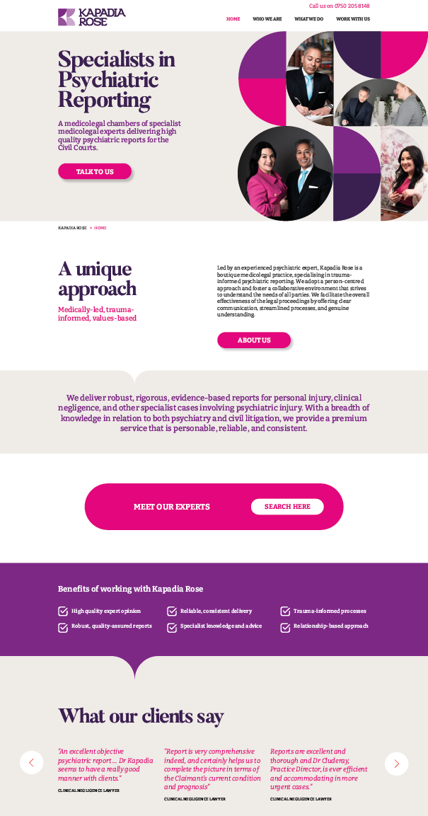 Website storytelling section showcasing Kapadia Rose founders and personal brand narrative