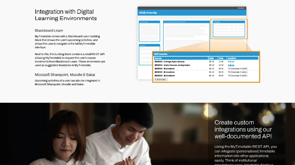 Icons showing benefits of MyTimetable including satisfaction, security, and customisation