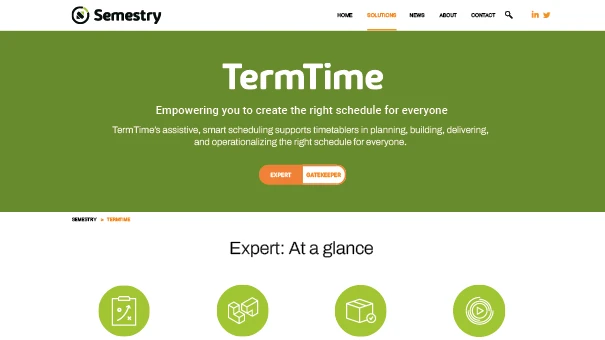 Semestry website values section with icons and brand principles