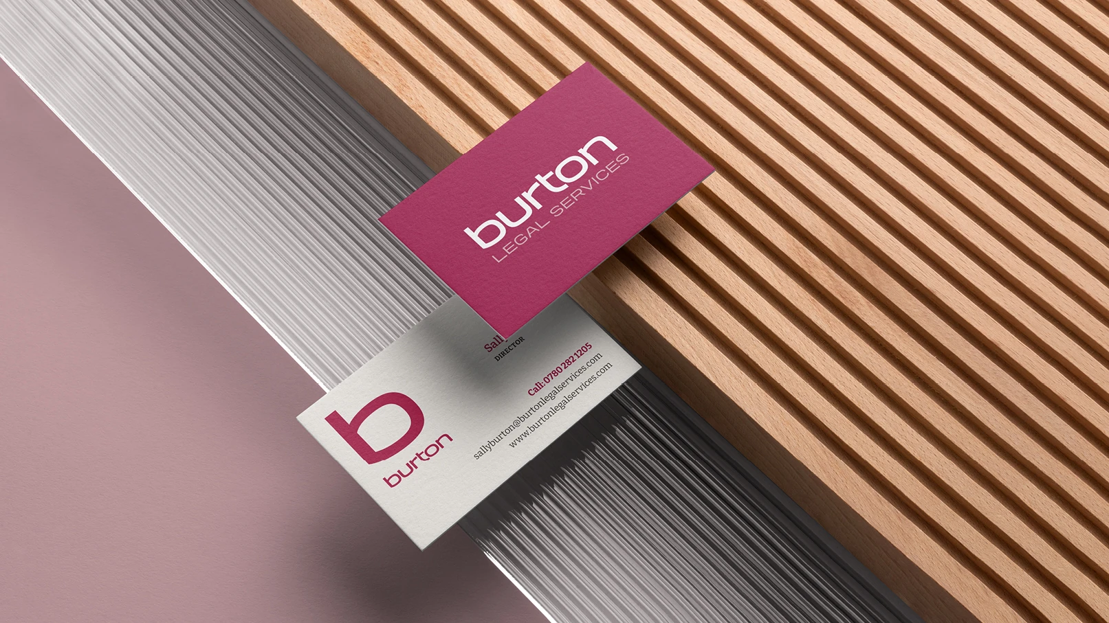 Burton Legal Services business cards with logo and contact details