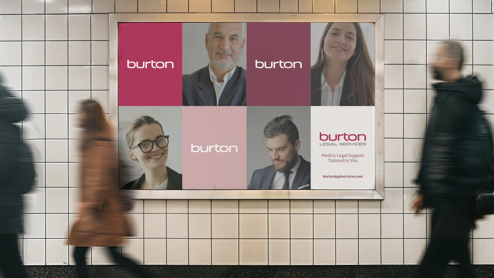 Outdoor billboard campaign for Burton Legal Services in urban setting