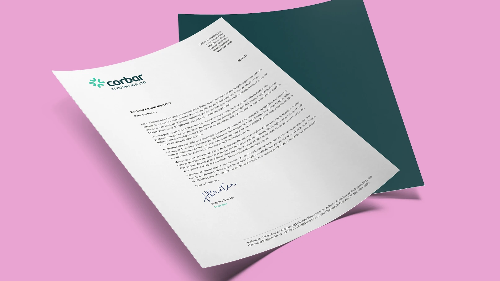 Corbar Accounting Ltd letterhead and corporate stationery mockup with modern accounting branding