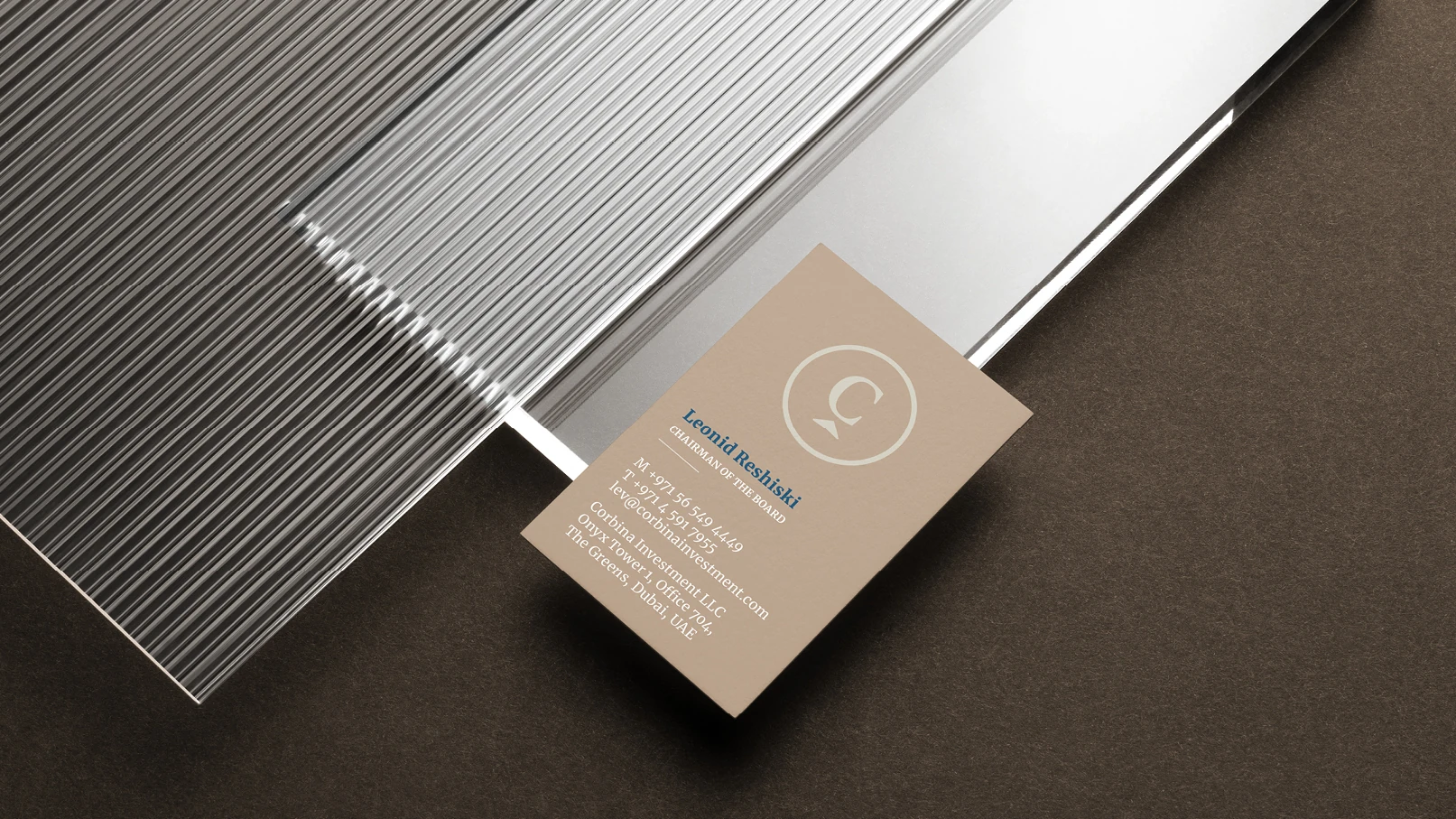 Corbina Investment executive business card design with luxury finish