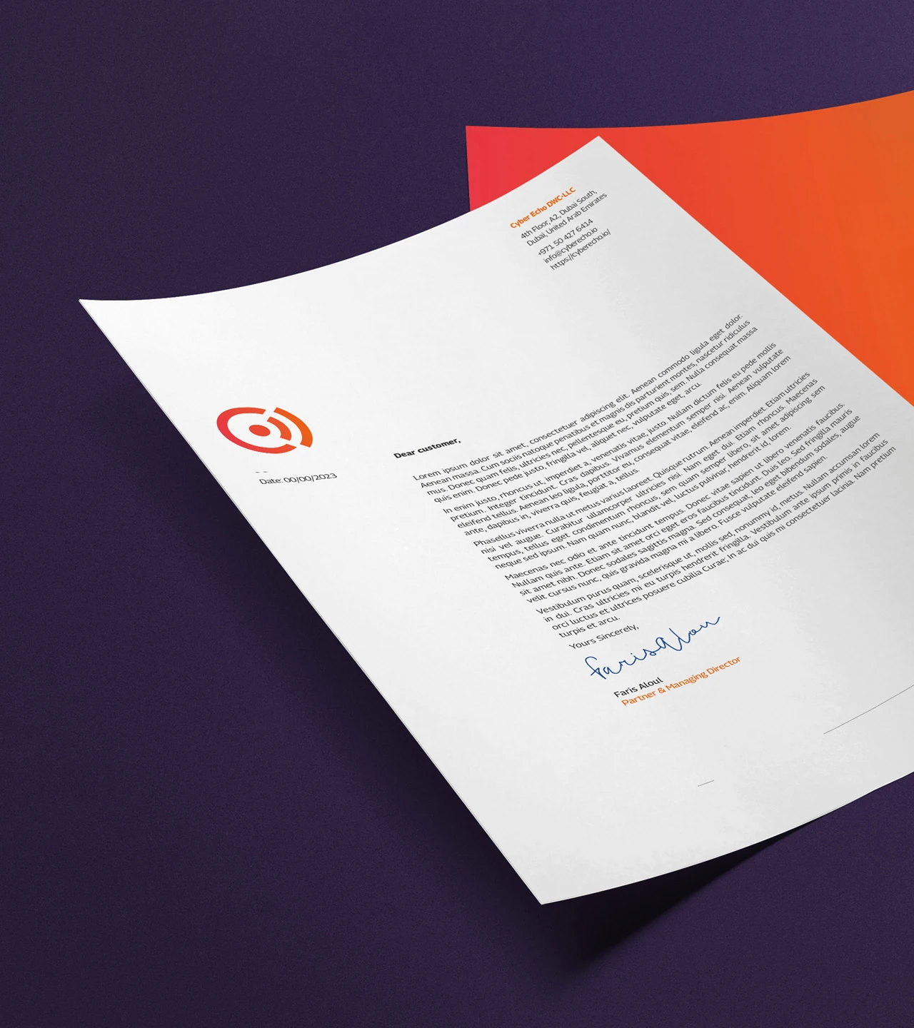 CyberEcho cyber security letterhead design with clean layout and structured brand identity.