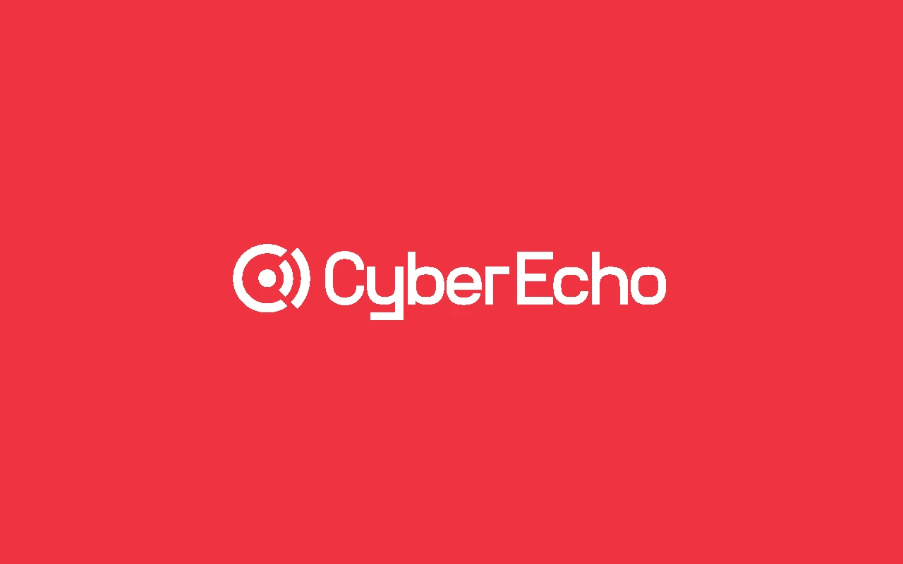 CyberEcho cyber security logo design displayed on a bold red brand background.