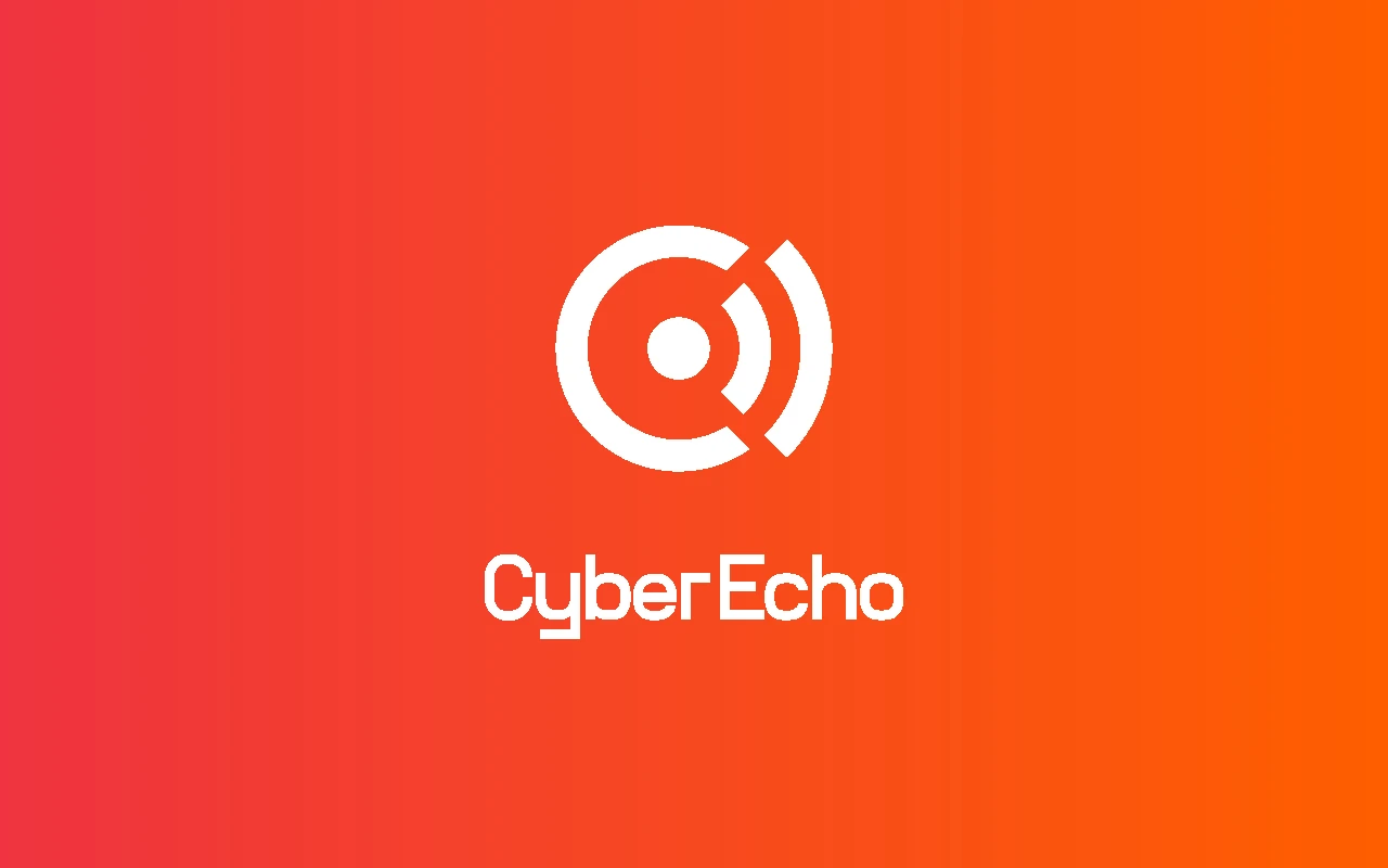 CyberEcho cyber security logo presented on dynamic orange to red gradient background.