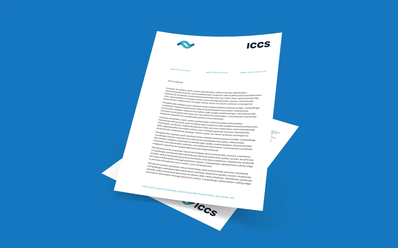 ICCS corporate letterhead and stationery design from the contamination control brand identity system
