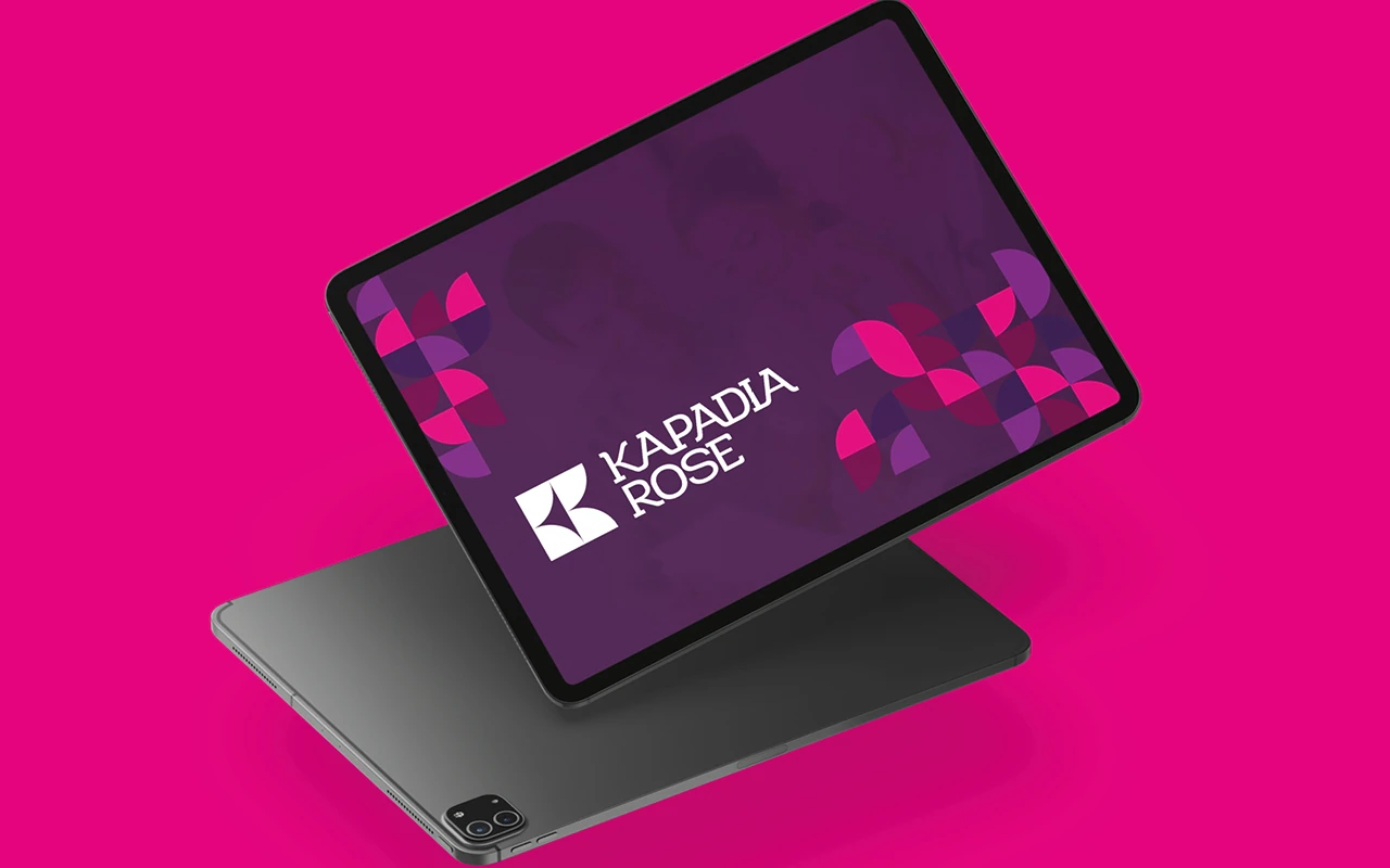 Kapadia Rose brand displayed on a tablet screen mockup.