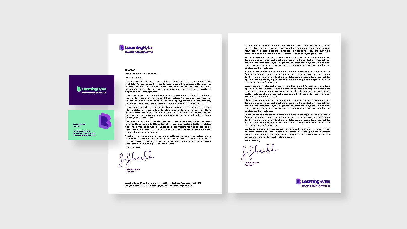 LearningBytes corporate stationery including letterhead and business card design