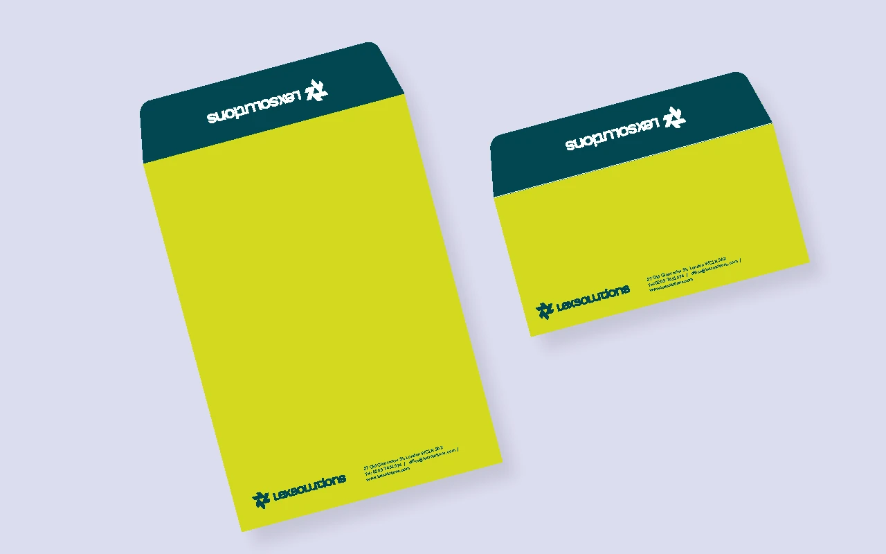 LexSolutions branded stationery set including letterhead and print materials