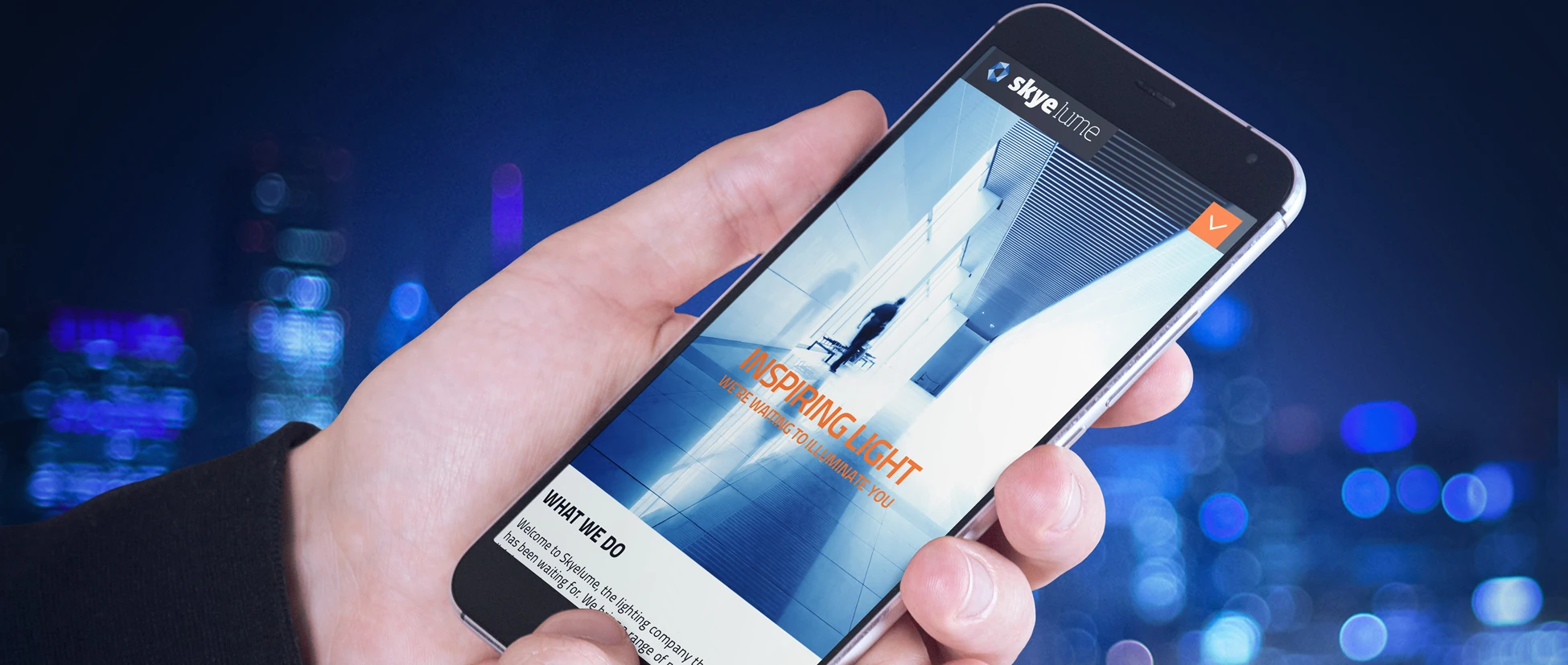 Mobile homepage design for Skylume LED lighting brand