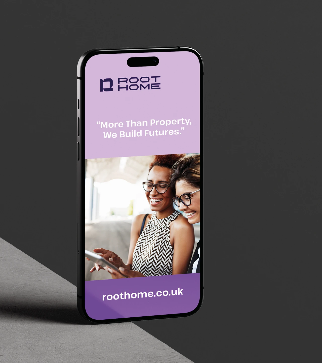 Root Home real estate investment mobile interface design with Beyond Property message