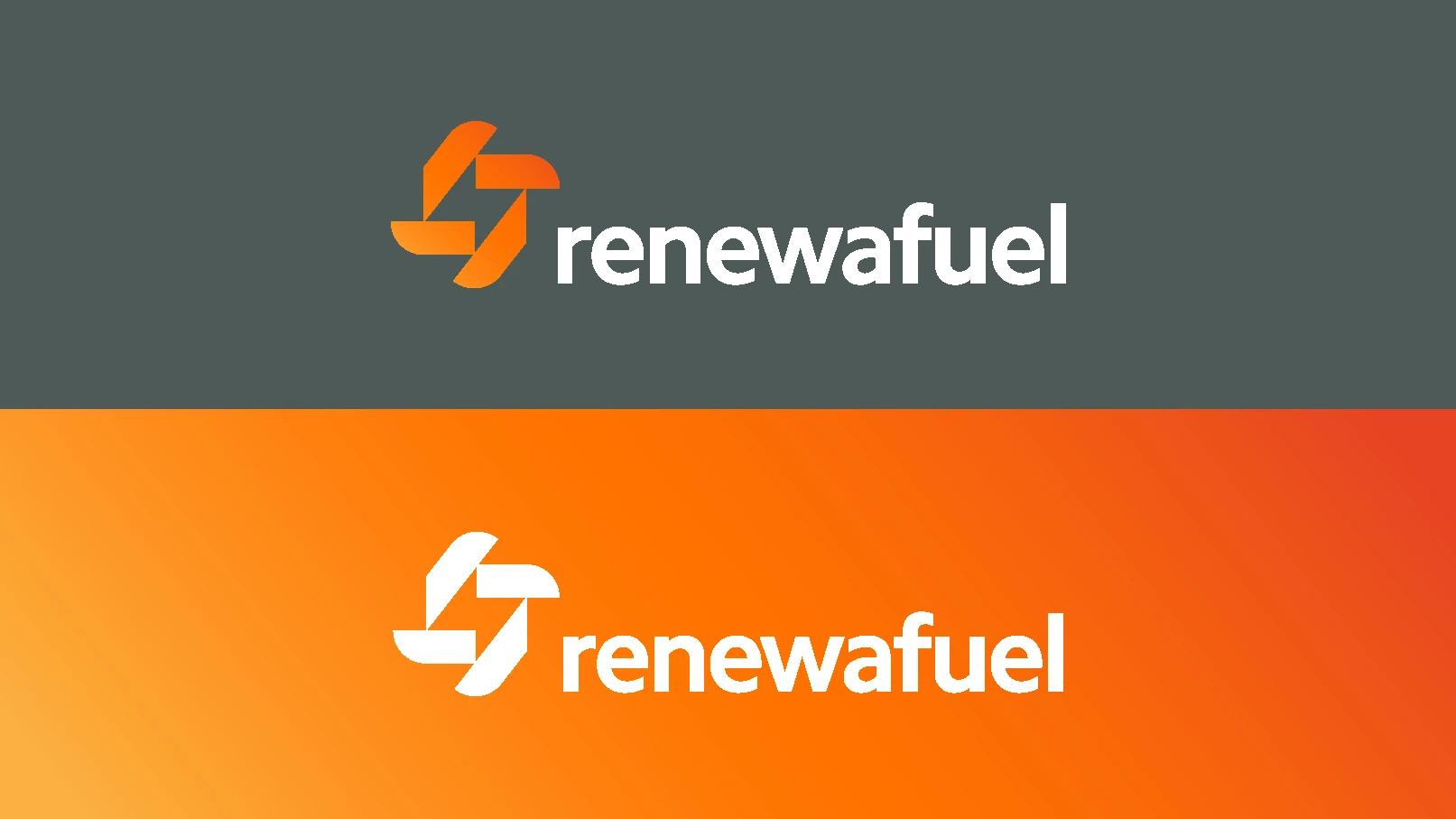 Renewafuel logo design with orange symbol and modern renewable energy brand identity